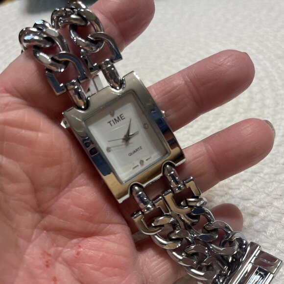 Unisex TIME Silver Chain Bracelet Watch (NEW) - Picture 1 of 4